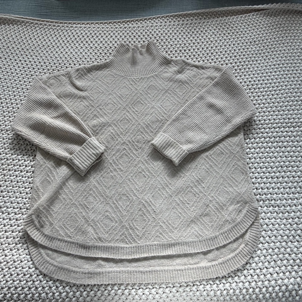 Tribal Women's Diamond-Knit Mock Neck Sweater - Light Taupe